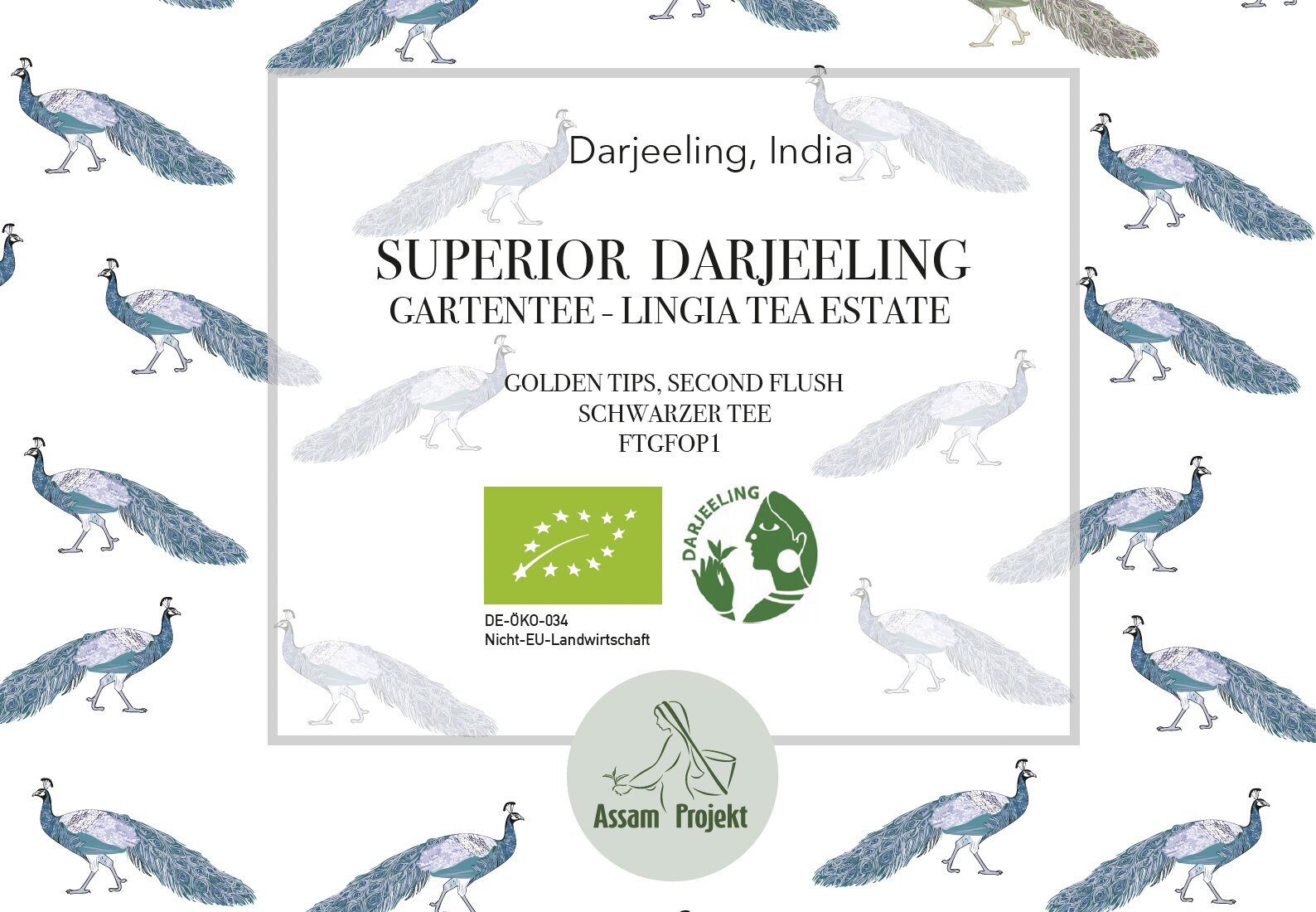 Superior Darjeeling Etikett der Teesorte mit verschiedenen Informationen